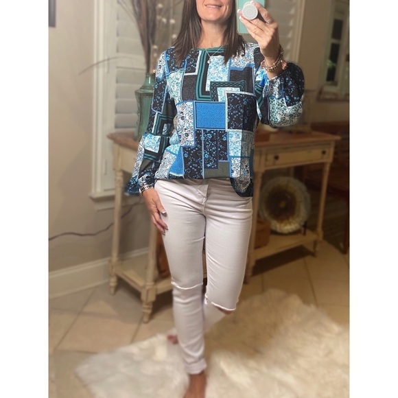 Bohemian Floral Patchwork Dressy Top Blue 3920 - Picture 2 of 8